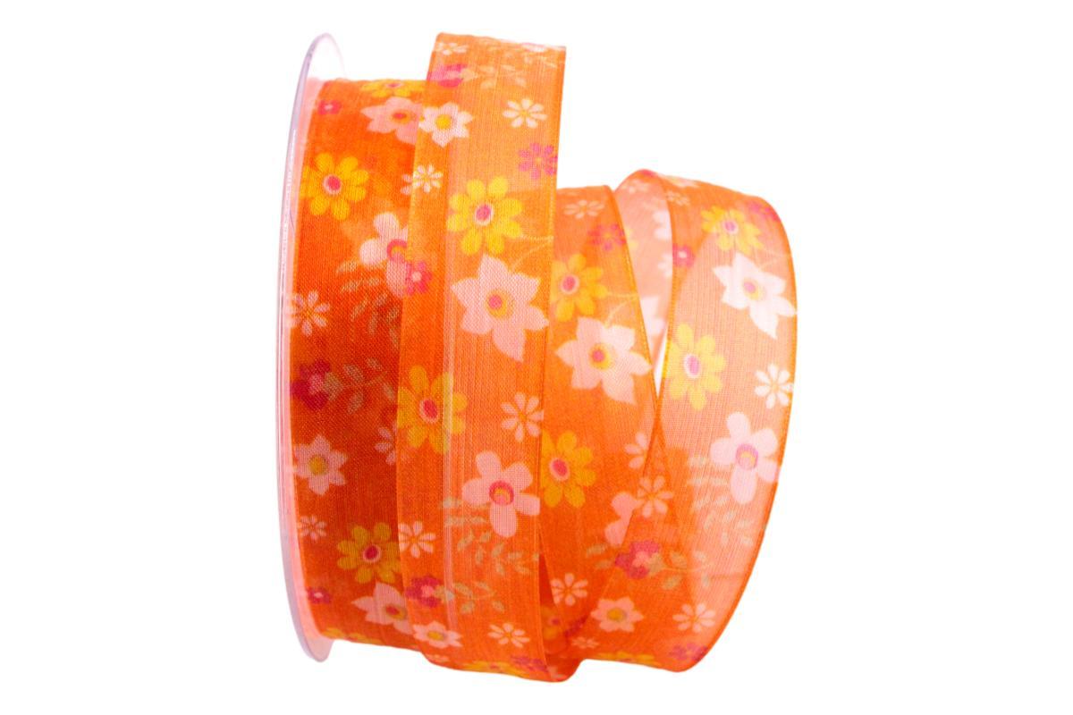 Blumenband Flower Shower orange 25mm m.f.Kante