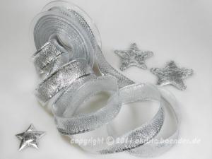 Geschenkband Dekoband Schleifenband Weihnachtsband Lugano Silber mit Draht 25mm