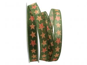 Weihnachtsband Sterne 15mm grün mit Nylonkante Weihnachtsband Sterne 15mm grün mit Nylonkante