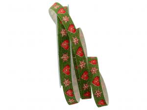 Baumwollband Stern + Herz 15mm grün ohne Draht Baumwollband Stern + Herz 15mm grün ohne Draht