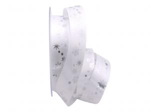 Geschenkband Dekoband Schleifenband Weihnachtsband Schneeflocken weiß / silber 25mm ohne Draht