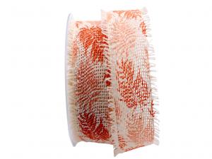 Geschenkband Dekoband Schleifenband Baumwollband Blätter 45mm creme / orange ohne Draht