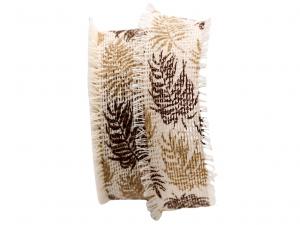 Geschenkband Dekoband Schleifenband Baumwollband Blätter 45mm creme / braun ohne Draht