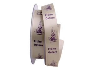 Spruchband " Frohe Ostern" toffee 25mm ohne Draht