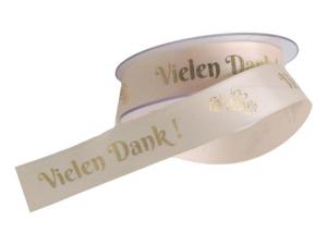 Spruchband" Vielen Dank" creme 25mm ohne Draht