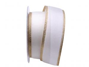 Geschenkband Dekoband Schleifenband Uniband mit breiter Goldkante ca. 40mm weiß ohne Draht