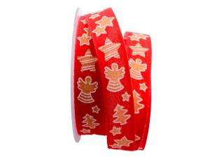 Geschenkband Dekoband Schleifenband Weihnachsband Lebkuchen rot 25mm ohne Draht