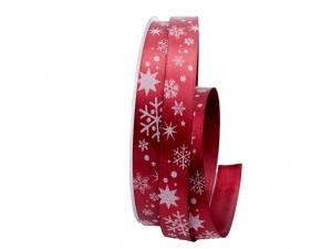 Geschenkband Dekoband Schleifenband Weihnachtsband Schneeflocken bordeaux / weiß 15mm ohne Draht