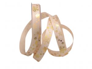 Geschenkband Dekoband Schleifenband Weihnachtsband Schneeflocken creme / gold 15mm ohne Draht