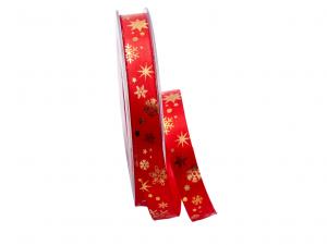 Geschenkband Dekoband Schleifenband Weihnachtsband Schneeflocken rot / gold 15mm ohne Draht