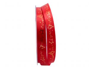 Geschenkband Dekoband Schleifenband Weihnachtsband Winterlandschaft rot / gold 15mm ohne Drah
