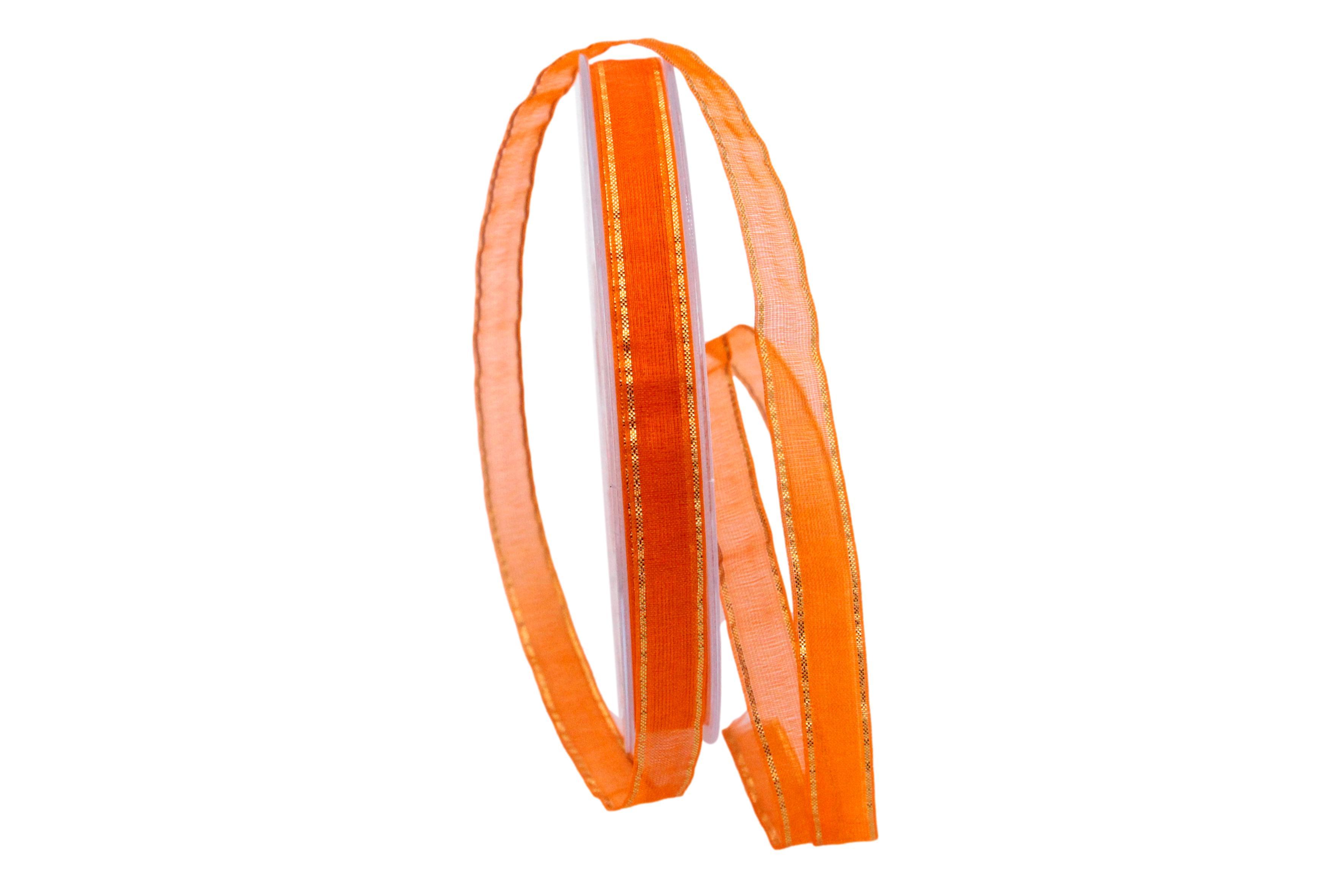 Organzaband 10mm orange mit Goldkante ohne Draht