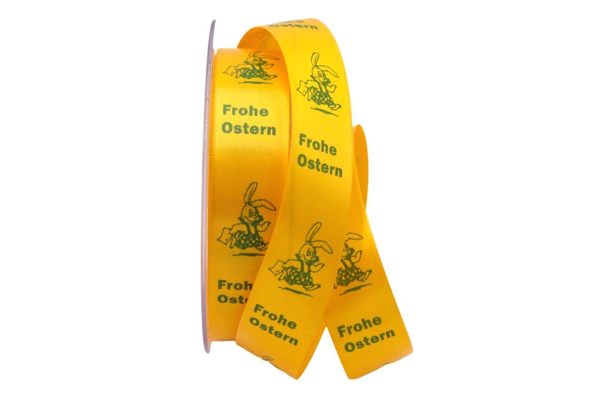 Spruchband " Frohe Ostern" gelb 25mm ohne Draht