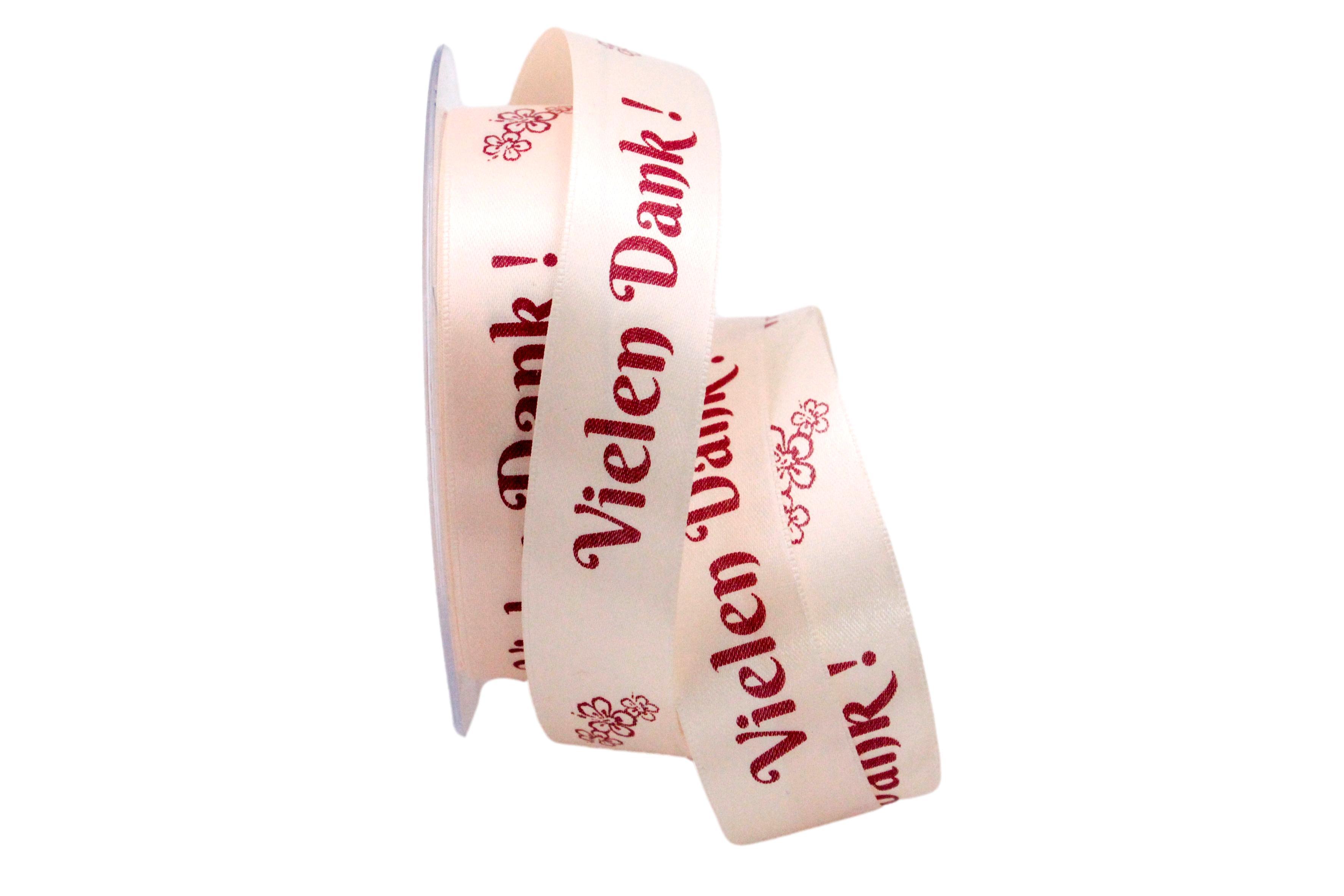 Spruchband " Vielen Dank" creme 25mm ohne Draht