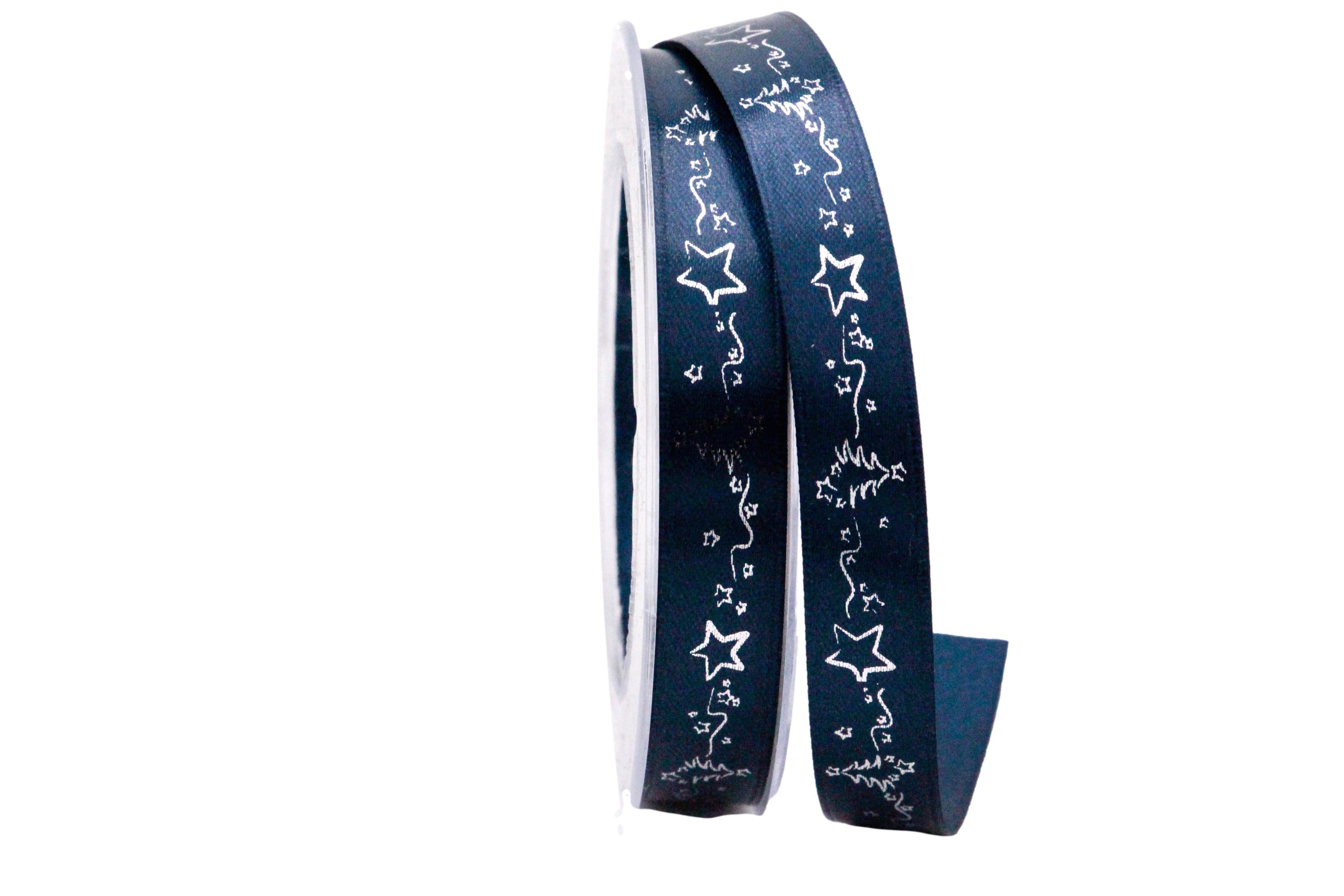 Weihnachtsband Winterlandschaft blau / silber 15mm ohne Drah